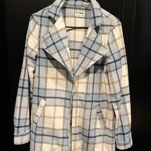 Ci Sono Women's Blue and Cream Plaid Blazer